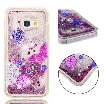 Purple Flower Butterfly Dynamic Liquid Glitter Quicksand Soft TPU Case for Samsung Galaxy A3 2017 A320
