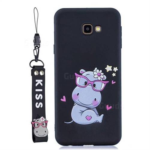 Black Flower Hippo Soft Kiss Candy Hand Strap Silicone Case for Samsung Galaxy A3 2017 A320