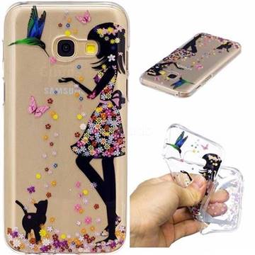 Cat Girl Flower Super Clear Soft TPU Back Cover for Samsung Galaxy A3 2017 A320