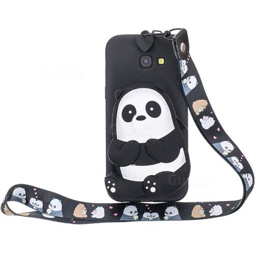 Cute Panda Neck Lanyard Zipper Wallet Silicone Case for Samsung Galaxy A3 2017 A320