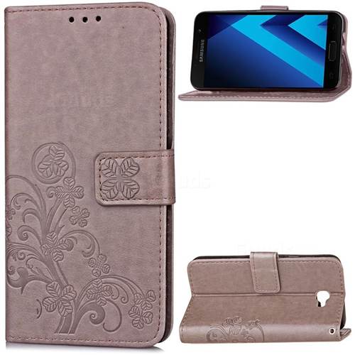 Embossing Imprint Four-Leaf Clover Leather Wallet Case for Samsung Galaxy A3 2017 A320 - Grey