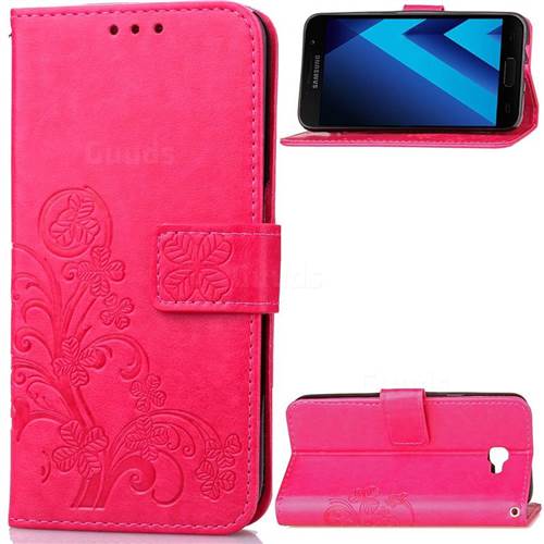 Embossing Imprint Four-Leaf Clover Leather Wallet Case for Samsung Galaxy A3 2017 A320 - Rose