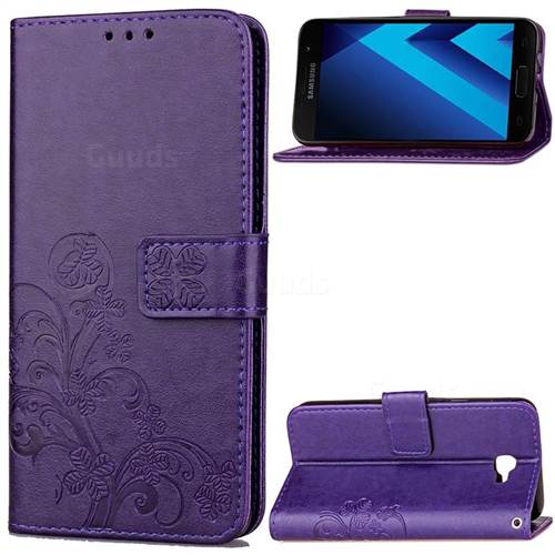 Embossing Imprint Four-Leaf Clover Leather Wallet Case for Samsung Galaxy A3 2017 A320 - Purple