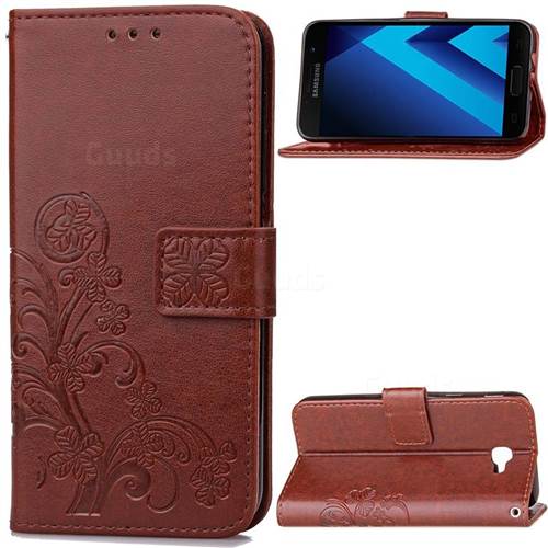 Embossing Imprint Four-Leaf Clover Leather Wallet Case for Samsung Galaxy A3 2017 A320 - Brown