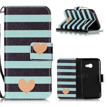 Blue Stripe Heart Leather Wallet Phone Case for Samsung Galaxy A3 2017 A320