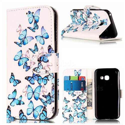 Blue Vivid Butterflies PU Leather Wallet Case for Samsung Galaxy A3 2017 A320