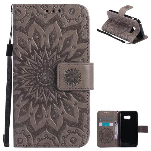 Embossing Sunflower Leather Wallet Case for Samsung Galaxy A3 2017 A320 - Gray
