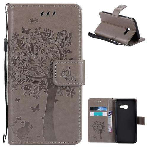 Embossing Butterfly Tree Leather Wallet Case for Samsung Galaxy A3 2017 A320 - Grey