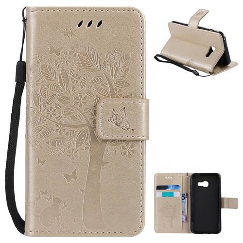 Embossing Butterfly Tree Leather Wallet Case for Samsung Galaxy A3 2017 A320 - Champagne