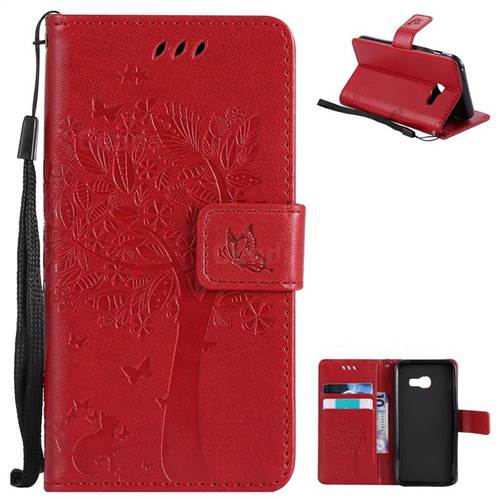 Embossing Butterfly Tree Leather Wallet Case for Samsung Galaxy A3 2017 A320 - Red