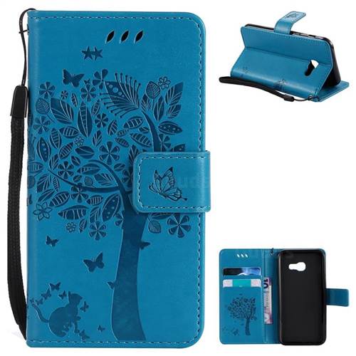 Embossing Butterfly Tree Leather Wallet Case for Samsung Galaxy A3 2017 A320 - Blue