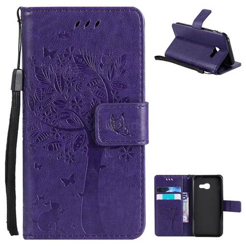 Embossing Butterfly Tree Leather Wallet Case for Samsung Galaxy A3 2017 A320 - Purple