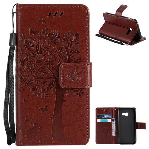 Embossing Butterfly Tree Leather Wallet Case for Samsung Galaxy A3 2017 A320 - Brown