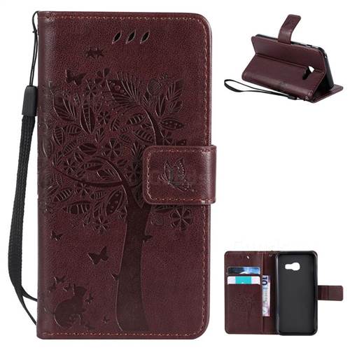 Embossing Butterfly Tree Leather Wallet Case for Samsung Galaxy A3 2017 A320 - Coffee