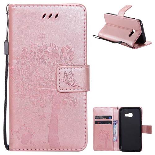 Embossing Butterfly Tree Leather Wallet Case for Samsung Galaxy A3 2017 A320 - Rose Pink