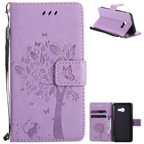 Embossing Butterfly Tree Leather Wallet Case for Samsung Galaxy A3 2017 A320 - Violet