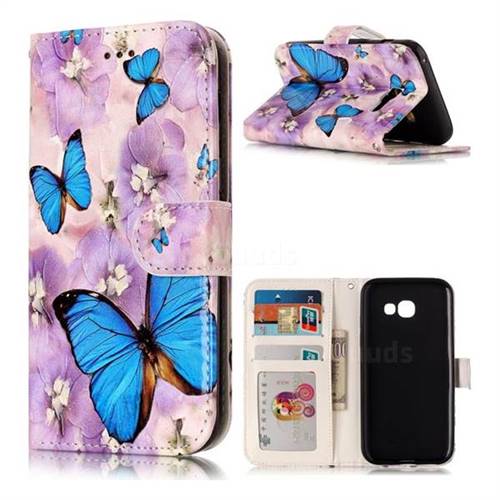Purple Flowers Butterfly 3D Relief Oil PU Leather Wallet Case for Samsung Galaxy A3 2017 A320