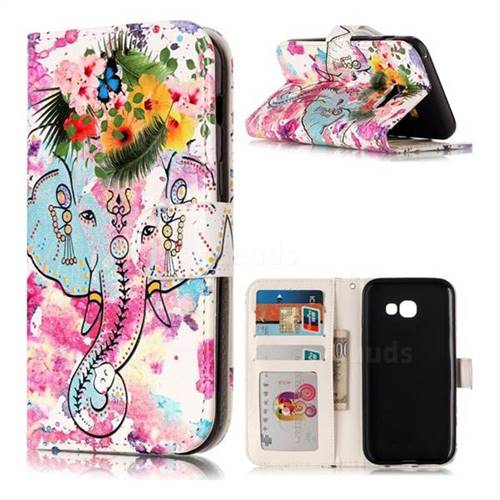 Flower Elephant 3D Relief Oil PU Leather Wallet Case for Samsung Galaxy A3 2017 A320