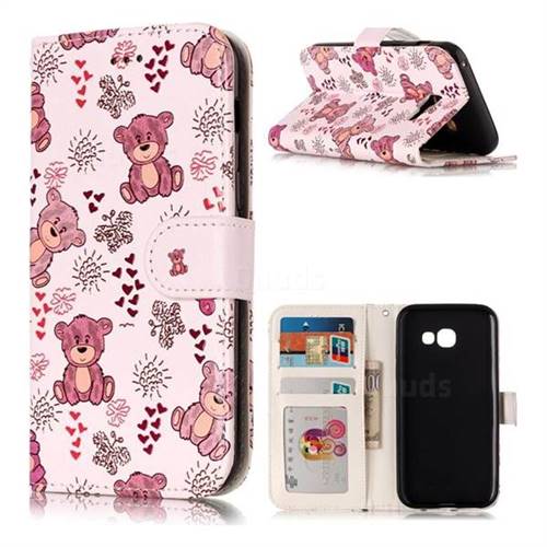 Cute Bear 3D Relief Oil PU Leather Wallet Case for Samsung Galaxy A3 2017 A320