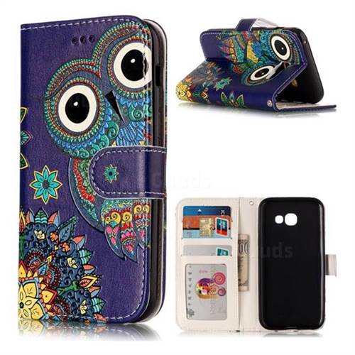 Folk Owl 3D Relief Oil PU Leather Wallet Case for Samsung Galaxy A3 2017 A320