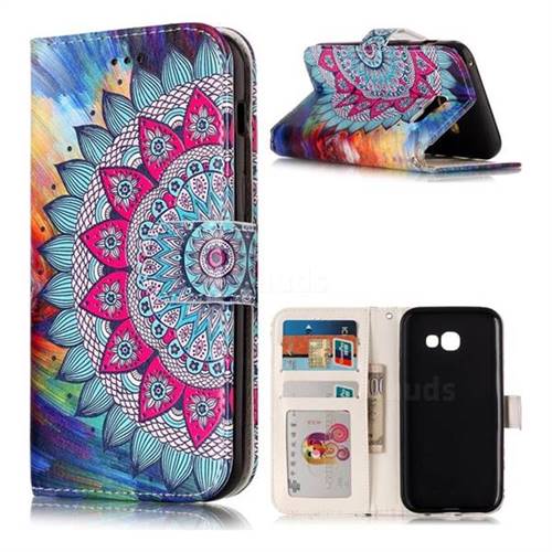 Mandala Flower 3D Relief Oil PU Leather Wallet Case for Samsung Galaxy A3 2017 A320