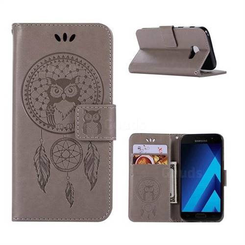 Intricate Embossing Owl Campanula Leather Wallet Case for Samsung Galaxy A3 2017 A320 - Grey