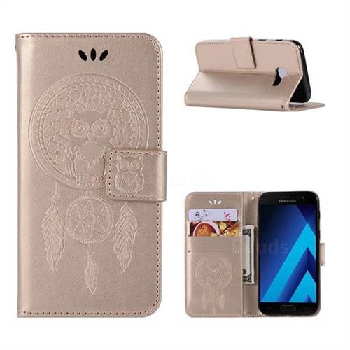Intricate Embossing Owl Campanula Leather Wallet Case for Samsung Galaxy A3 2017 A320 - Champagne