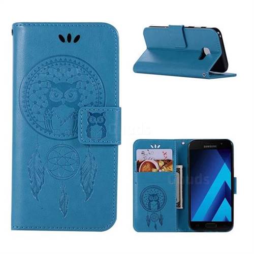 Intricate Embossing Owl Campanula Leather Wallet Case for Samsung Galaxy A3 2017 A320 - Blue