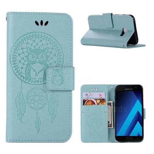 Intricate Embossing Owl Campanula Leather Wallet Case for Samsung Galaxy A3 2017 A320 - Green