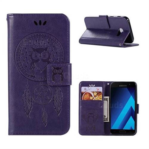 Intricate Embossing Owl Campanula Leather Wallet Case for Samsung Galaxy A3 2017 A320 - Purple