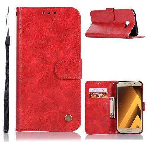 Luxury Retro Leather Wallet Case for Samsung Galaxy A3 2017 A320 - Red
