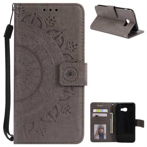 Intricate Embossing Datura Leather Wallet Case for Samsung Galaxy A3 2017 A320 - Gray