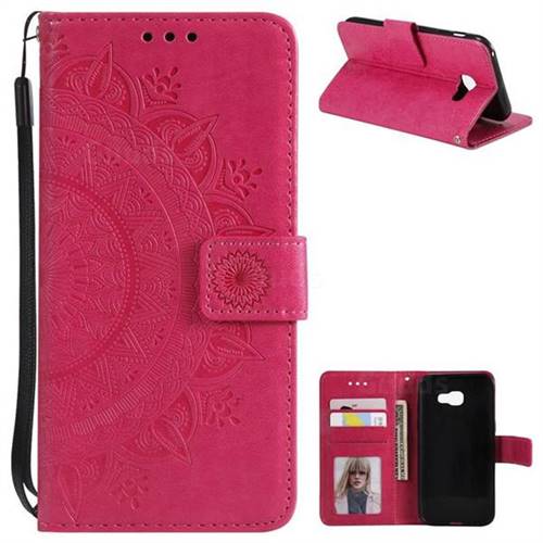 Intricate Embossing Datura Leather Wallet Case for Samsung Galaxy A3 2017 A320 - Rose Red