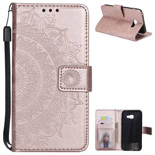Intricate Embossing Datura Leather Wallet Case for Samsung Galaxy A3 2017 A320 - Rose Gold