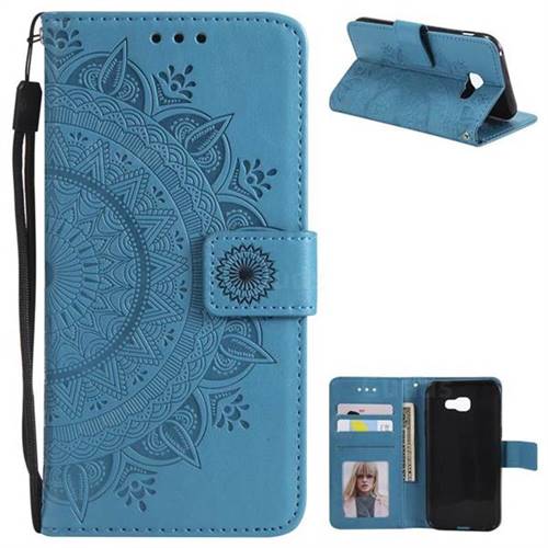 Intricate Embossing Datura Leather Wallet Case for Samsung Galaxy A3 2017 A320 - Blue