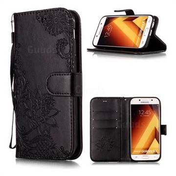 Intricate Embossing Lotus Mandala Flower Leather Wallet Case for Samsung Galaxy A3 2017 A320 - Black
