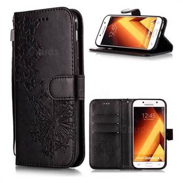 Intricate Embossing Dandelion Butterfly Leather Wallet Case for Samsung Galaxy A3 2017 A320 - Black