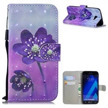 Purple Flower 3D Painted Leather Wallet Phone Case for Samsung Galaxy A3 2017 A320