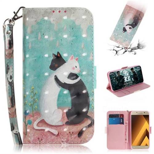 Black and White Cat 3D Painted Leather Wallet Phone Case for Samsung Galaxy A3 2017 A320