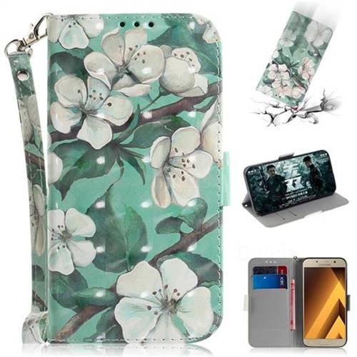 Watercolor Flower 3D Painted Leather Wallet Phone Case for Samsung Galaxy A3 2017 A320