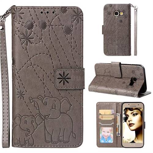 Embossing Fireworks Elephant Leather Wallet Case for Samsung Galaxy A3 2017 A320 - Gray
