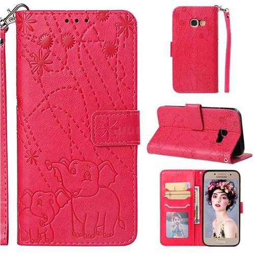 Embossing Fireworks Elephant Leather Wallet Case for Samsung Galaxy A3 2017 A320 - Red
