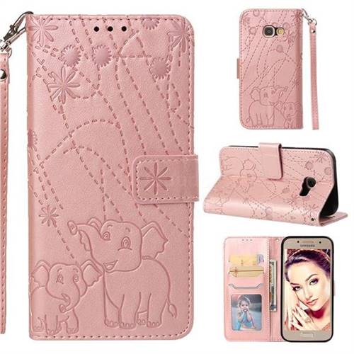 Embossing Fireworks Elephant Leather Wallet Case for Samsung Galaxy A3 2017 A320 - Rose Gold