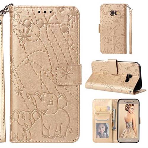 Embossing Fireworks Elephant Leather Wallet Case for Samsung Galaxy A3 2017 A320 - Golden