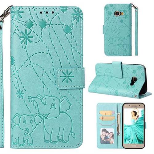 Embossing Fireworks Elephant Leather Wallet Case for Samsung Galaxy A3 2017 A320 - Green