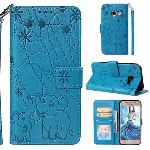 Embossing Fireworks Elephant Leather Wallet Case for Samsung Galaxy A3 2017 A320 - Blue