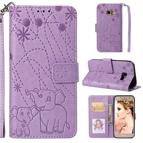 Embossing Fireworks Elephant Leather Wallet Case for Samsung Galaxy A3 2017 A320 - Purple