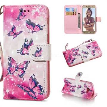 Pink Butterfly 3D Painted Leather Wallet Phone Case for Samsung Galaxy A3 2017 A320