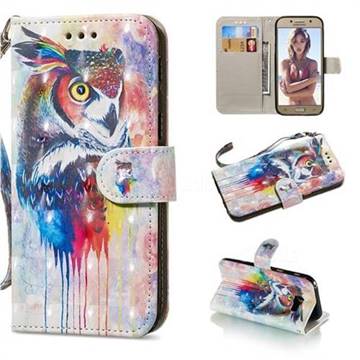 Watercolor Owl 3D Painted Leather Wallet Phone Case for Samsung Galaxy A3 2017 A320