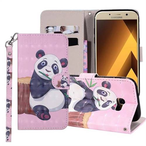 Happy Panda 3D Painted Leather Phone Wallet Case Cover for Samsung Galaxy A3 2017 A320